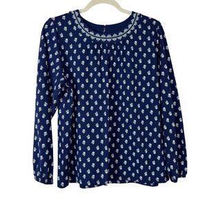 Old Navy NEW Long Sleeve T Shirt Women's LRG Blue White Green Floral Embroidery